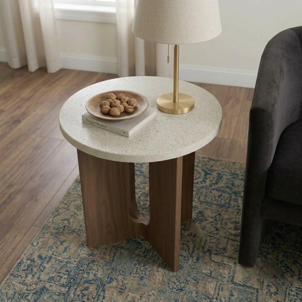 PRITI Solid Wood Round Table | Compact Bedside & Sofa Side Table