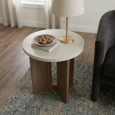 PRITI Solid Wood Round Table | Compact Bedside & Sofa Side Table