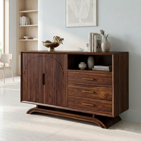 PRITI Solid Wood Sideboard with Cabinets and Drawers