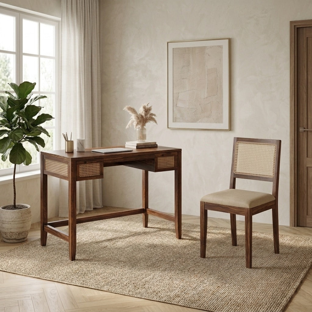 PRITI Space-Saving Study Table with Chair in Sheesham Wood