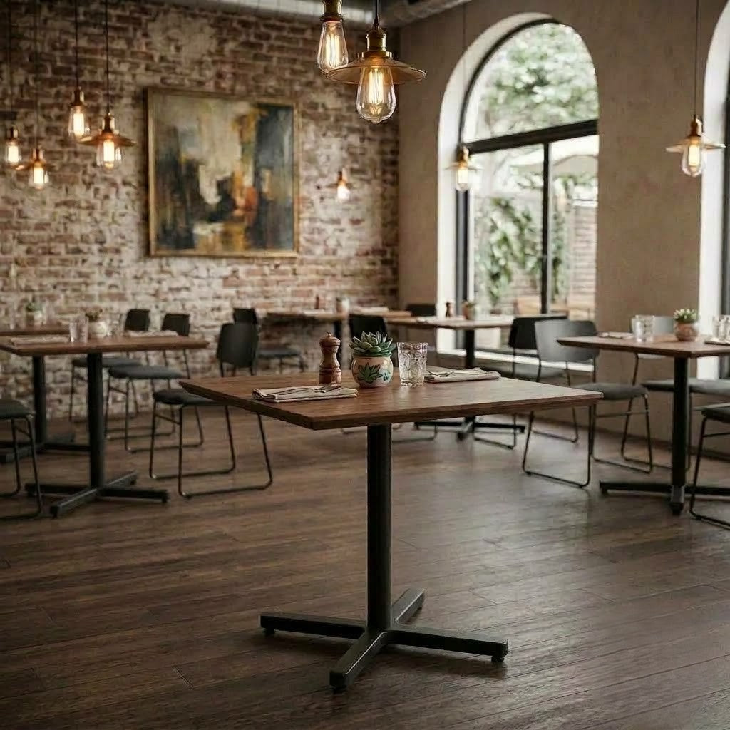 PRITI Square Cafe Table with Black Metal Base