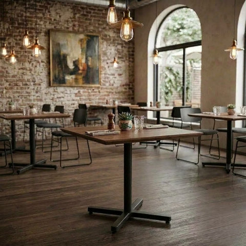 PRITI Square Cafe Table with Black Metal Base