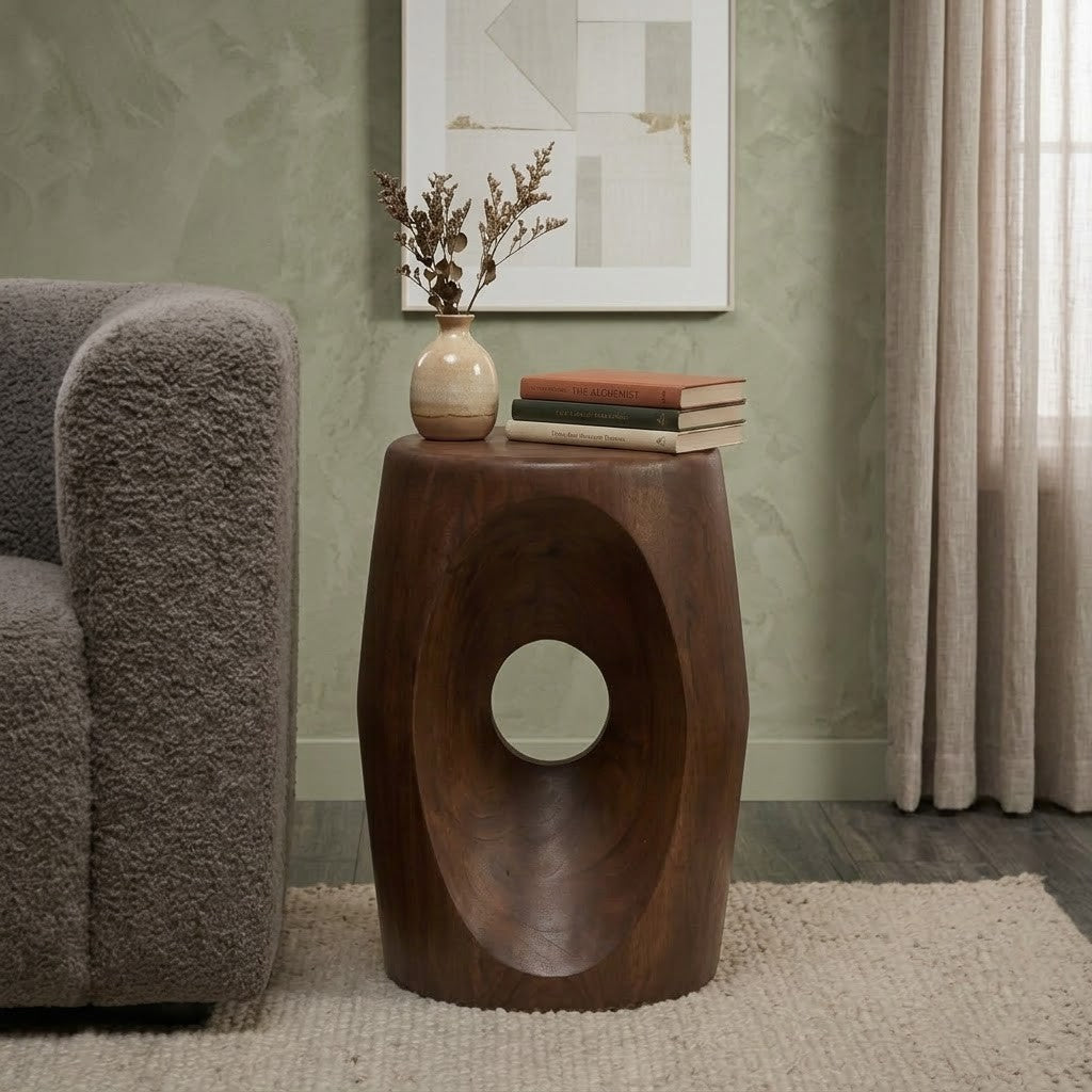 PRITI Statement Side Table | Solid Wood Sculptural End Table