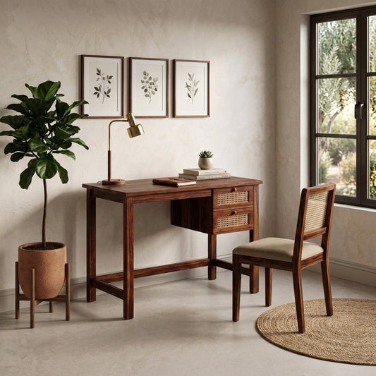 PRITI Study Table with Chair in Natural Sheesham Wood