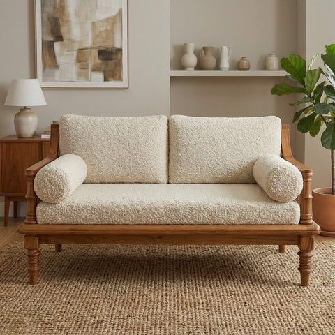 PRITI Teak Wood Two Seater Sofa for Living Room