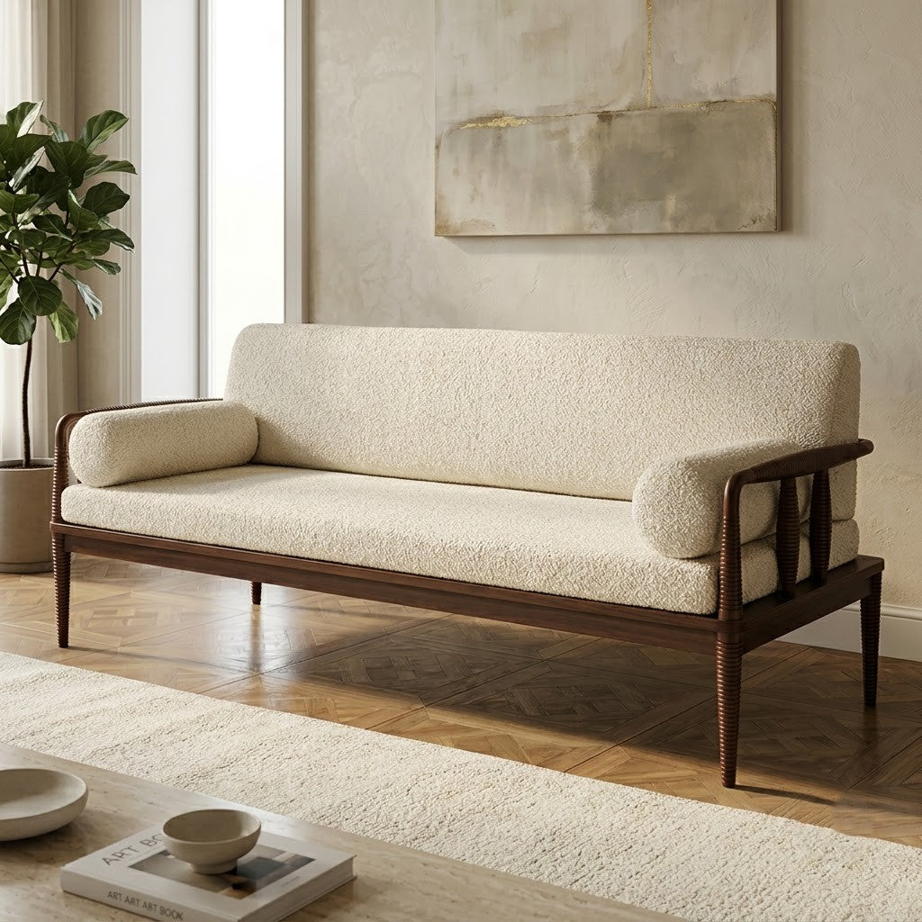 PRITI Three Seater Sofa with Wooden Piers