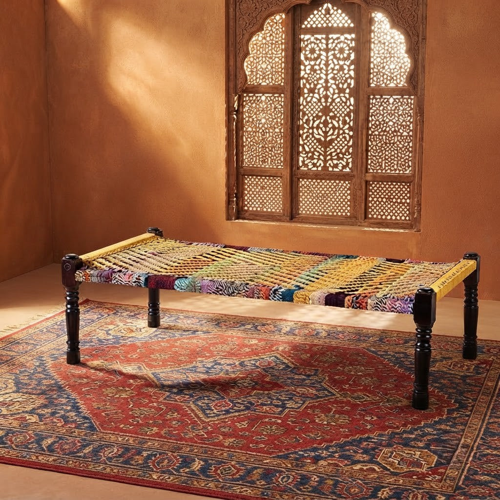 PRITI Traditional Handwoven Wooden Charpai