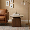 PRITI Travertine Marble Side Table with Solid Wood Arch Base