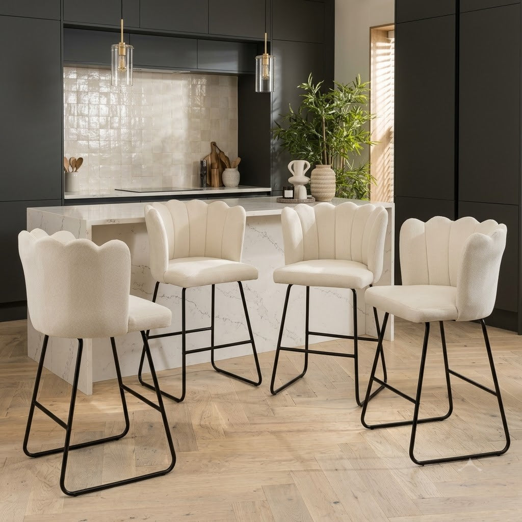 PRITI Upholstered Counter Height Bar Stool Set of 4 with Metal Legs