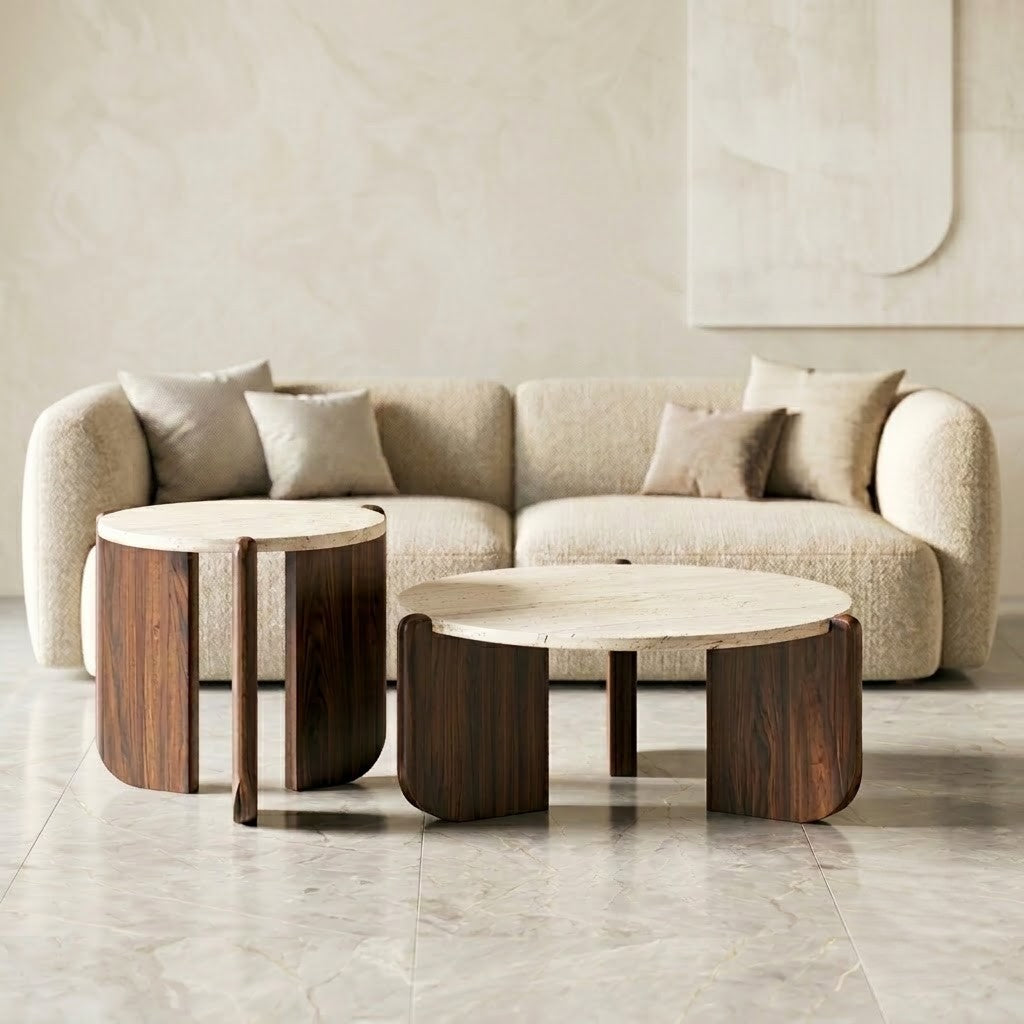 PRITI Wabi Sabi Wooden Coffee Table – Minimalist Living Room Table