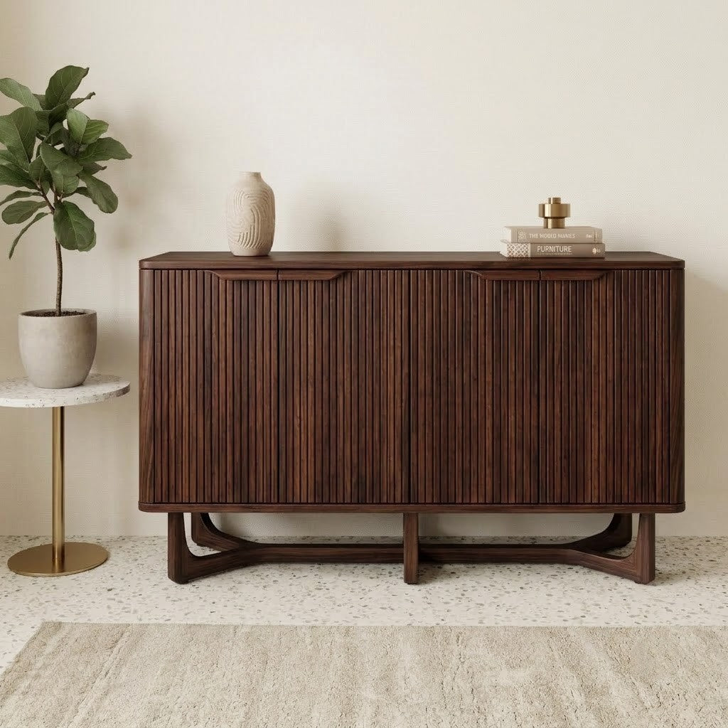 PRITI Walnut Finish Cabinet with Drawers & Doors (50 chars)