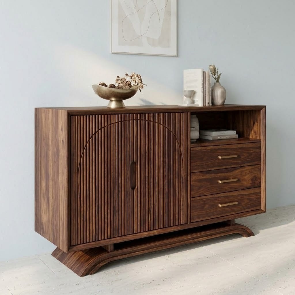 PRITI Walnut Finish Sideboard Cabinet for Living Room