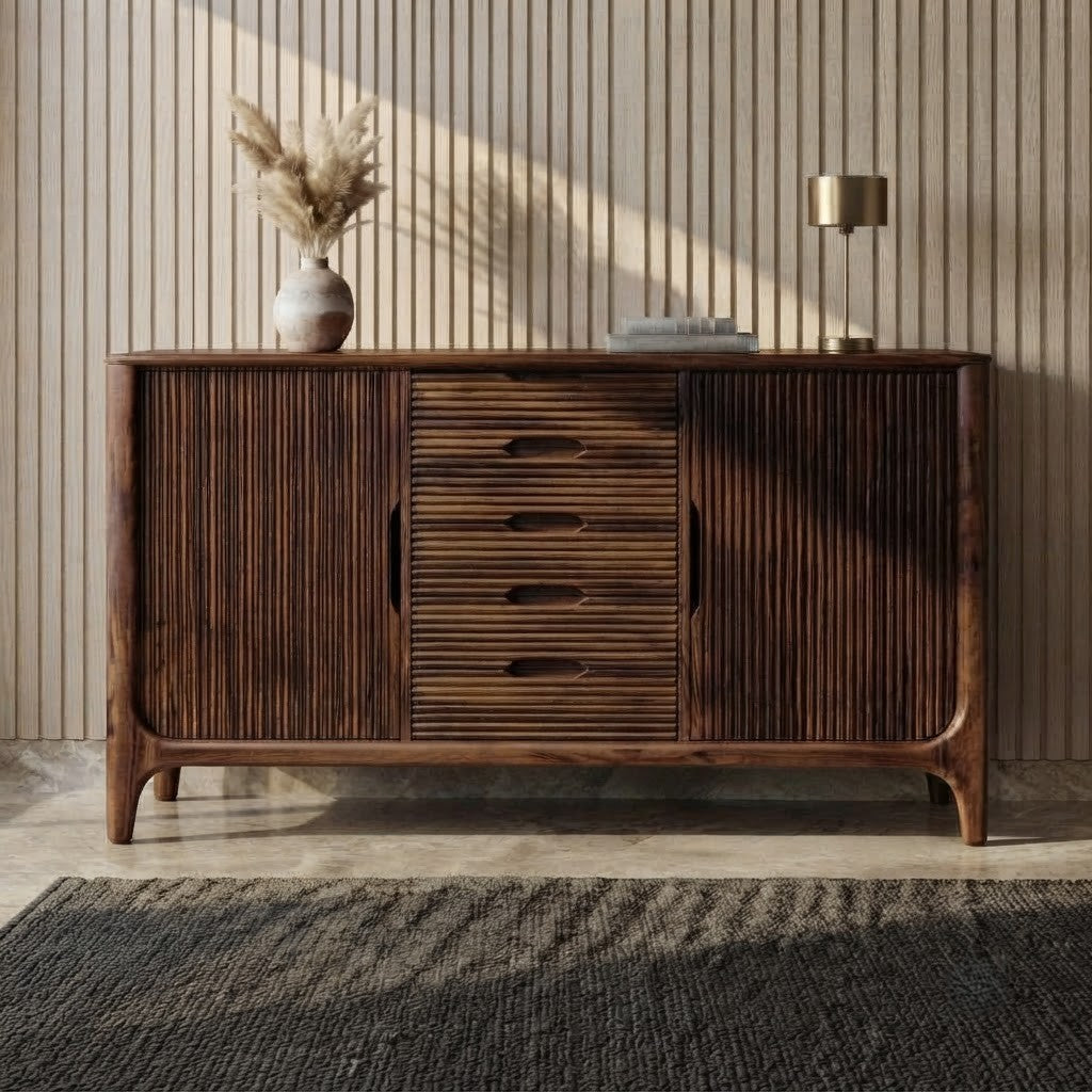 PRITI Walnut Finish Wooden Cabinet for Living Room