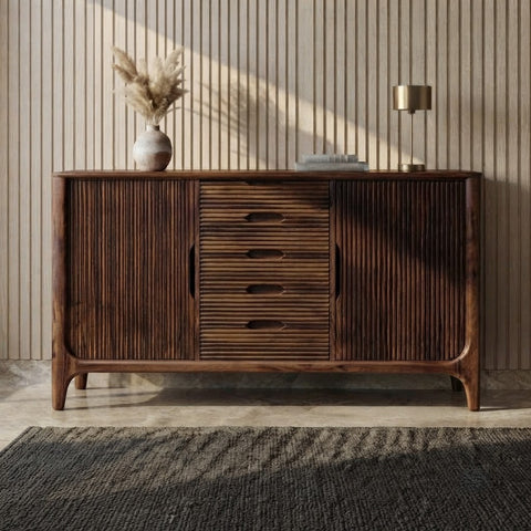 PRITI Walnut Finish Wooden Cabinet for Living Room