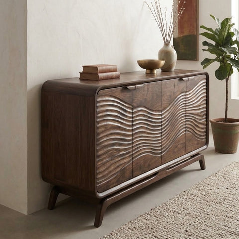 PRITI Walnut Finish Wooden Cabinet with Drawers
