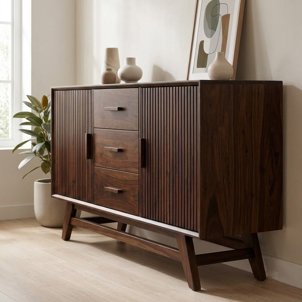 PRITI Walnut Sideboard with Stretcher Base