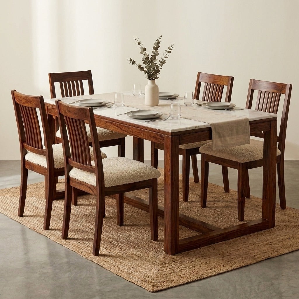 PRITI Wooden 6 Seater Dining Table & Chair Set in Solid Sheesham Wood