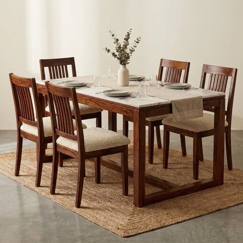 PRITI Wooden 6 Seater Dining Table & Chair Set in Solid Sheesham Wood