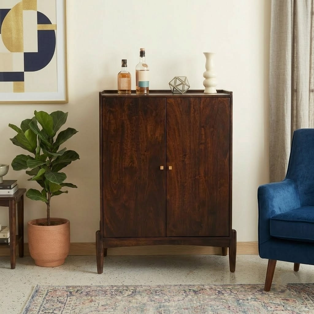 PRITI Wooden Bar Cabinet | Solid Mango Wood Liquor & Storage Cabinet