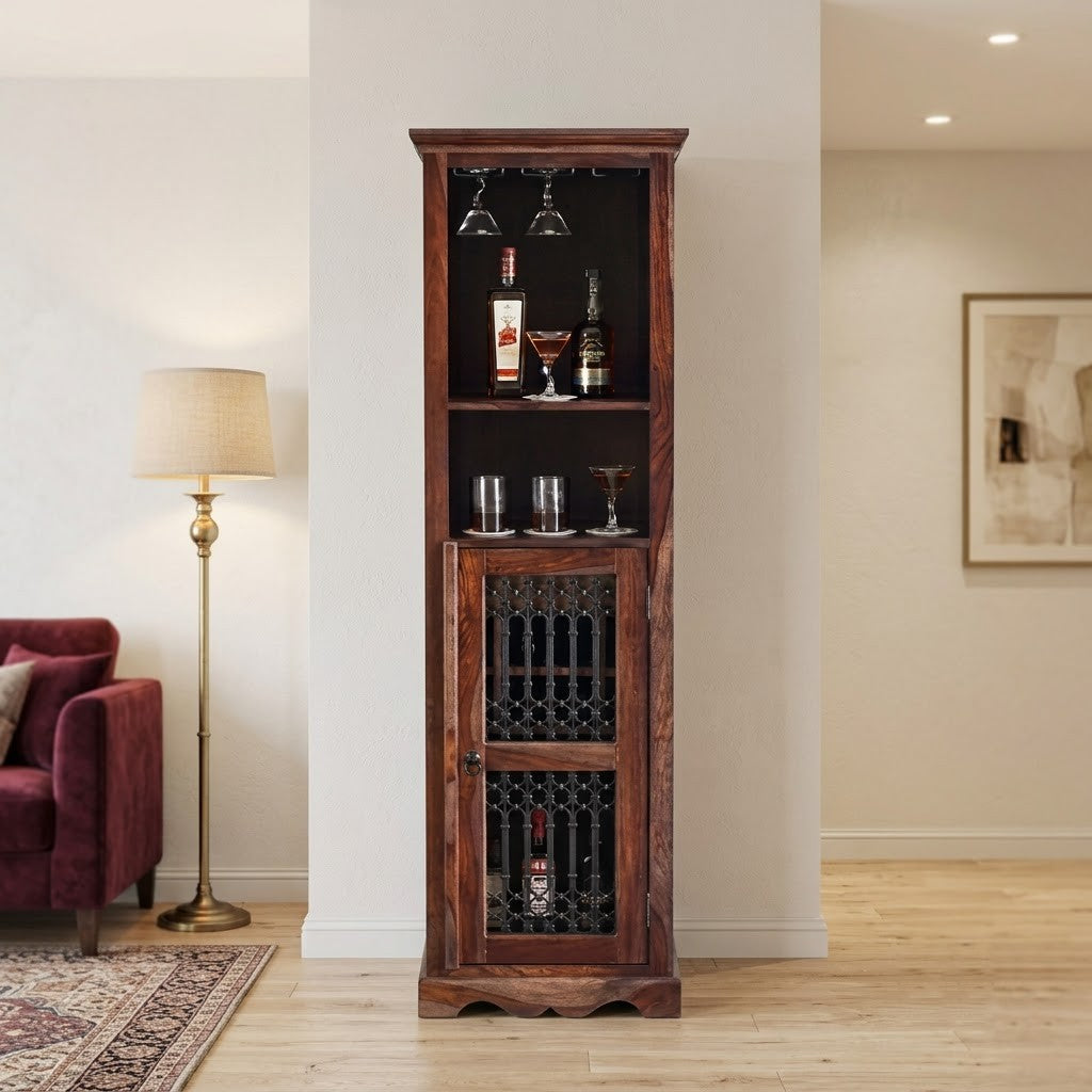 PRITI Wooden Bar Cabinet for Home | Sheesham Wood Drinks Storage