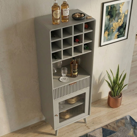 PRITI Wooden Bar Cabinet for Home | Stylish Bottle & Glass Storage
