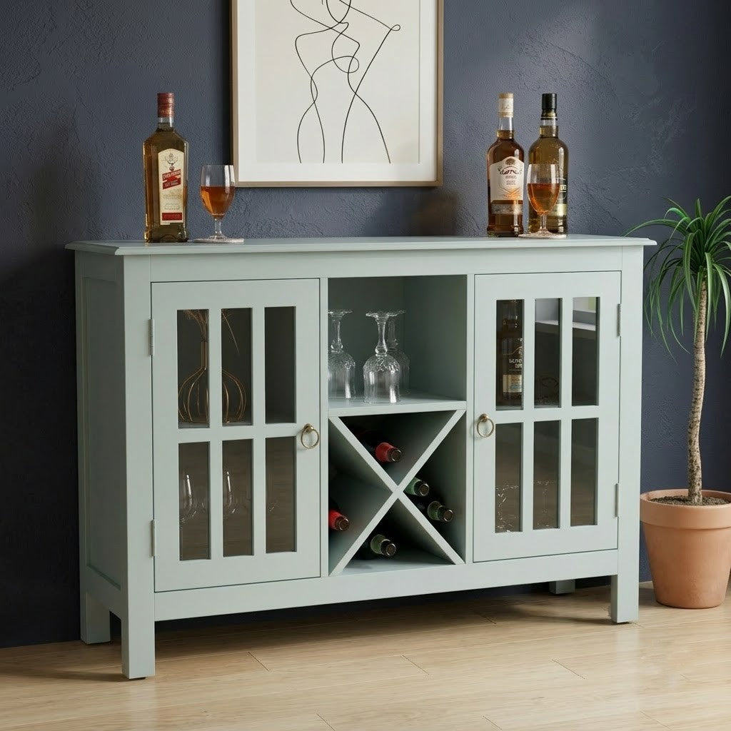 PRITI Wooden Bar Cabinet with Glass Doors | Mango Wood Drinks & Bottle Cabinet