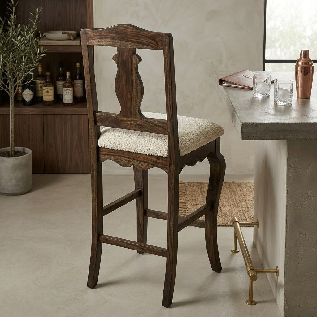 PRITI Wooden Bar Chair with Foam & Fabric Cushioned Seat