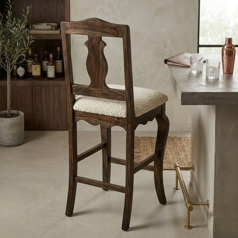 PRITI Wooden Bar Chair with Foam & Fabric Cushioned Seat
