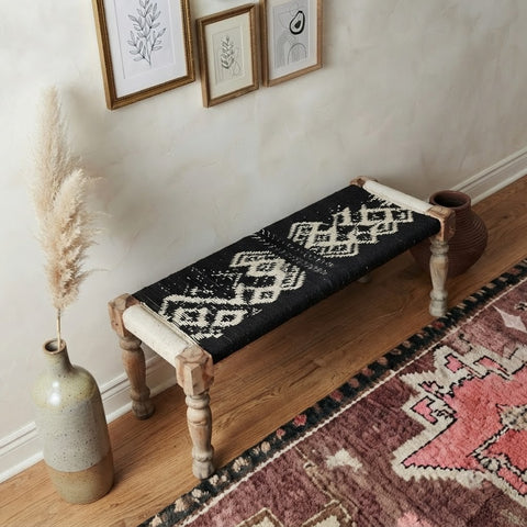 PRITI Wooden Charpai Bench with Cotton Rope Weave