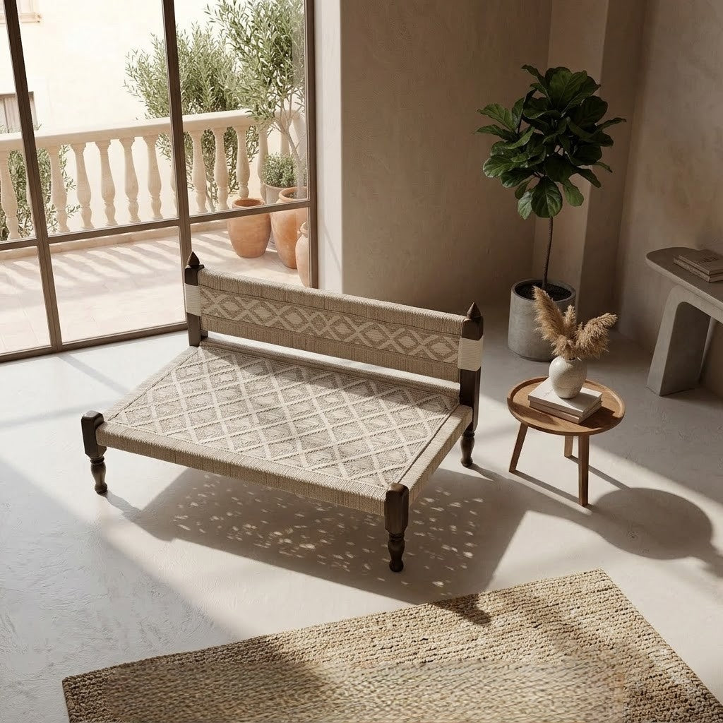 PRITI Wooden Charpai Lounge Sofa with Rope Weave