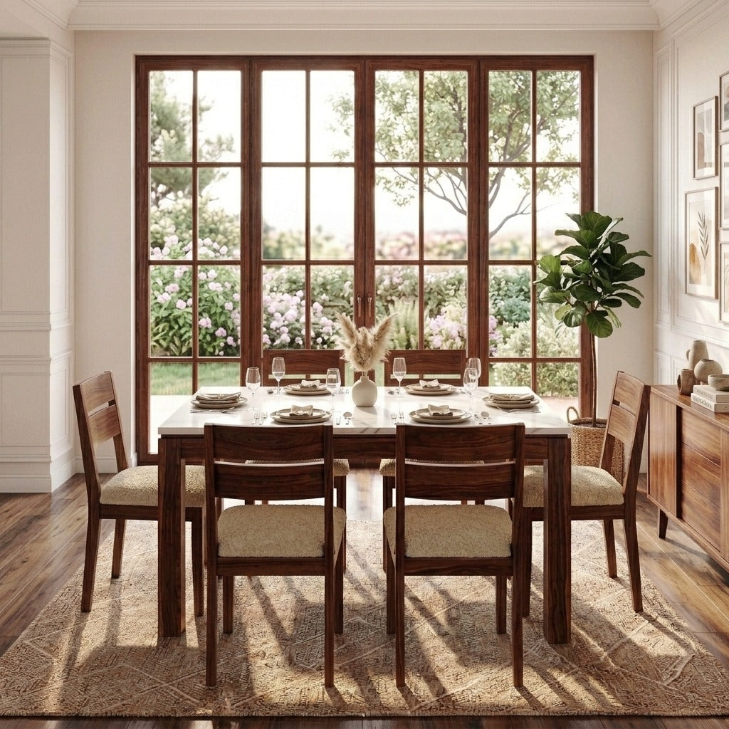PRITI Wooden Dining Table Set for 6 in Sheesham Wood