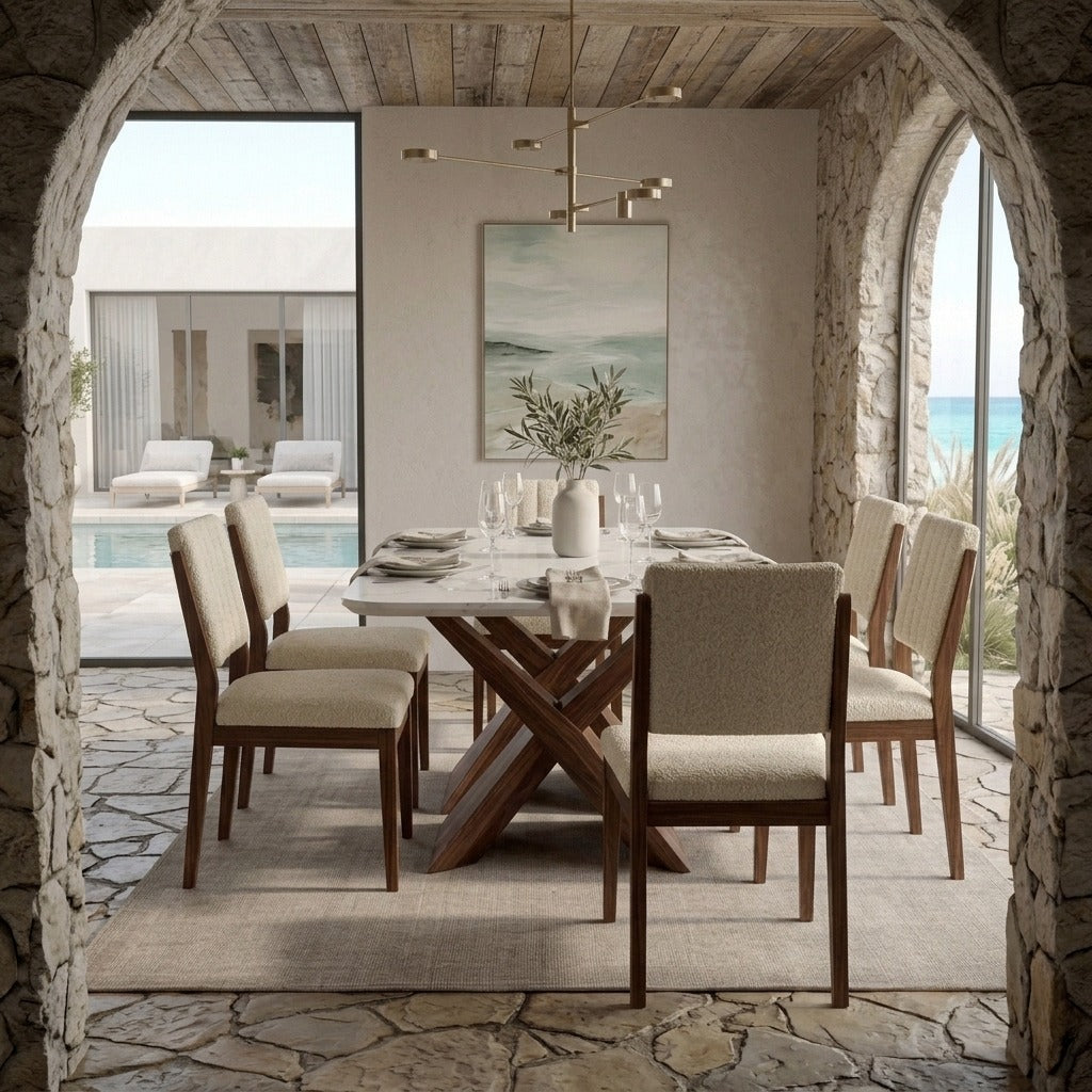 PRITI Wooden Dining Table for 6 with Upholstered Chairs