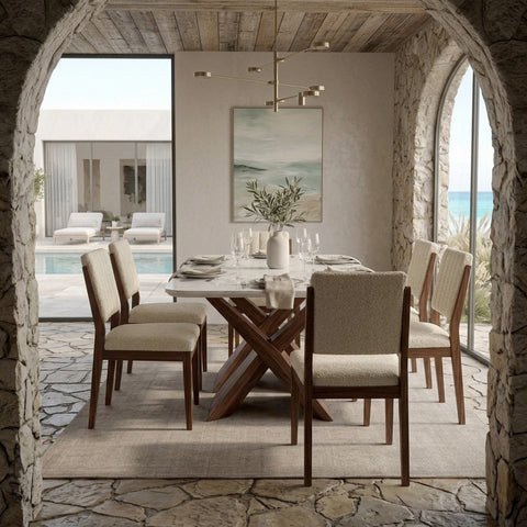 PRITI Wooden Dining Table for 6 with Upholstered Chairs