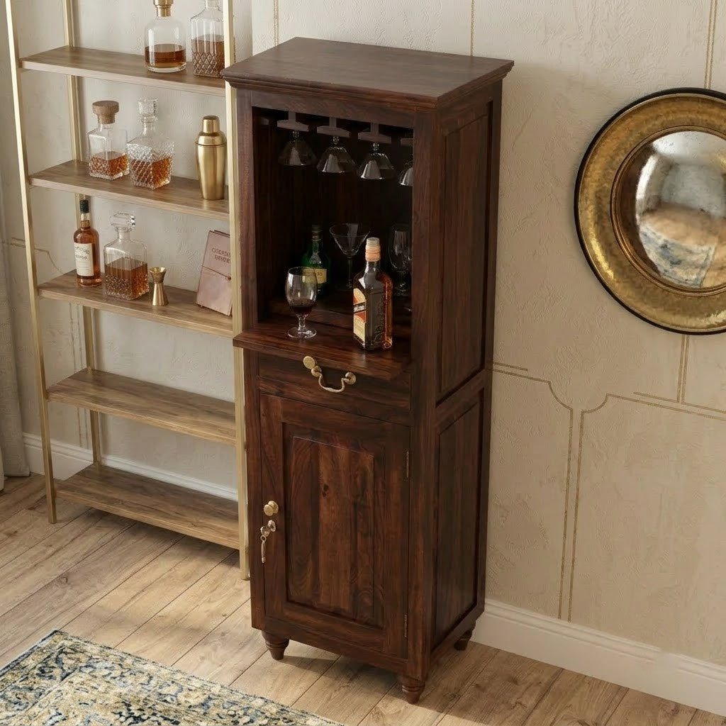 PRITI Wooden Drinks Cabinet | Sheesham Wood Home Bar Furniture