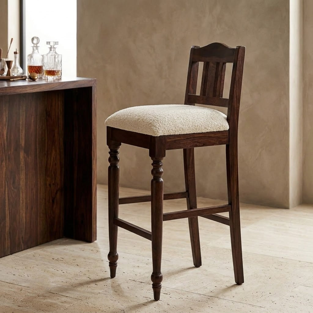 PRITI Wooden High Back Bar Chair – Rosewood Finish