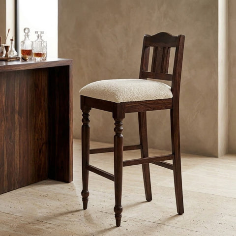 PRITI Wooden High Back Bar Chair – Rosewood Finish