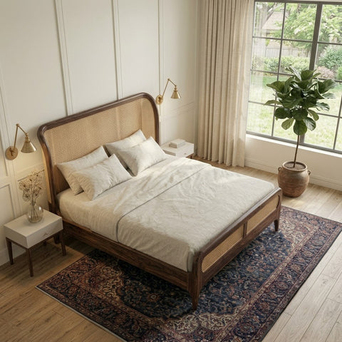 PRITI Wooden King Size Bed with Natural Cane Detail