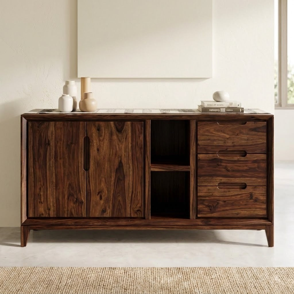 PRITI Wooden Sideboard with Cabinets, Drawers & Shelves