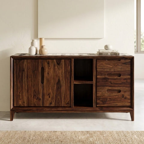 PRITI Wooden Sideboard with Cabinets, Drawers & Shelves