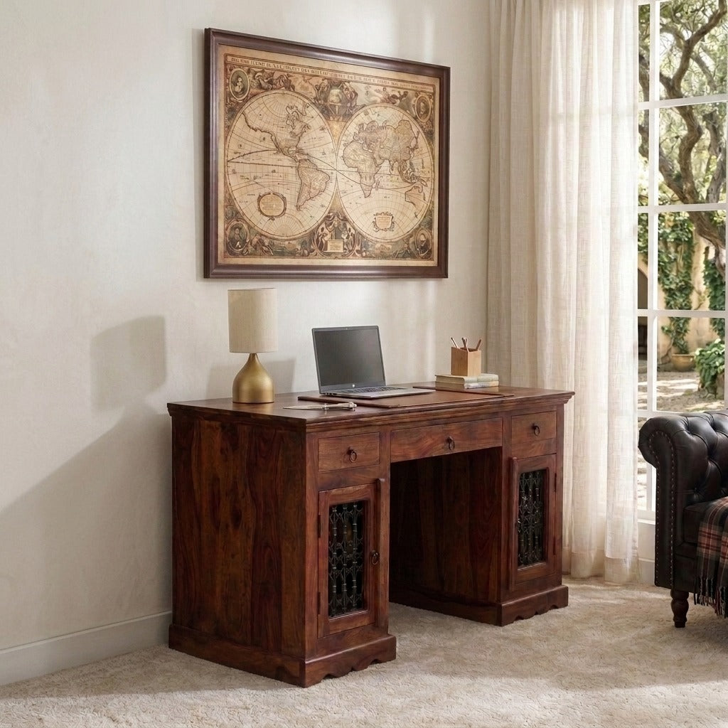 PRITI Wooden Study Desk in Brown Sheesham Wood