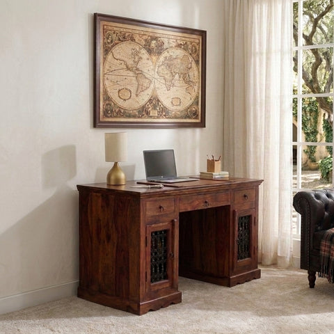 PRITI Wooden Study Desk in Brown Sheesham Wood