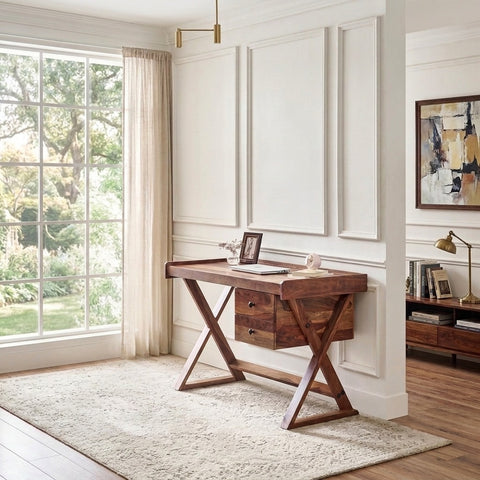 PRITI Wooden Study Desk in Solid Sheesham Wood – Brown