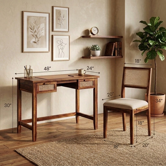 PRITI Wooden Study Desk with Chair | Sheesham Wood Furniture for Students & Adults