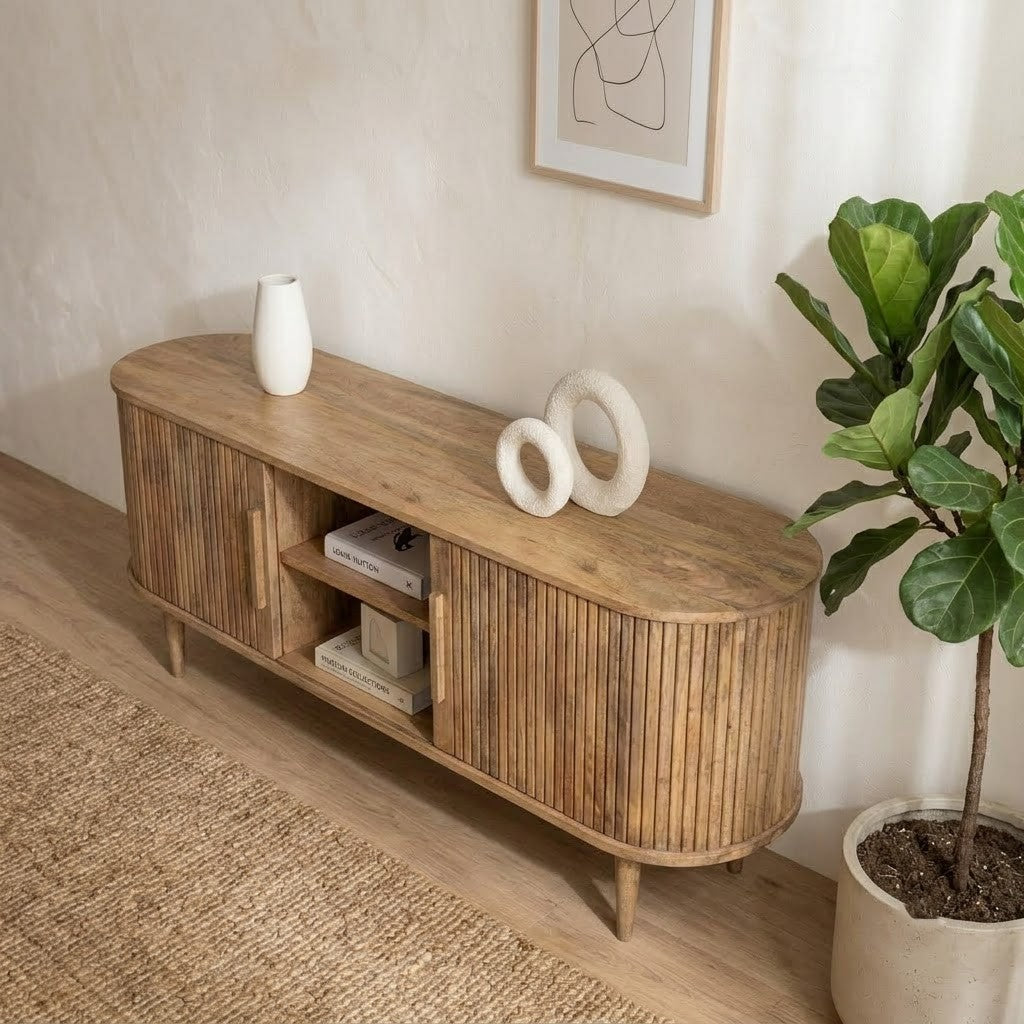 PRITI Wooden TV Unit 180 CM – Solid Mango Wood TV Cabinet