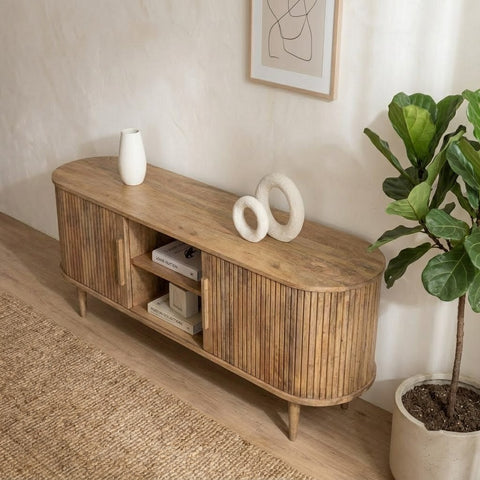 PRITI Wooden TV Unit 180 CM – Solid Mango Wood TV Cabinet