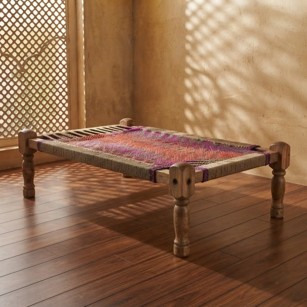 PRITI Woven Jute Rope Bench in Natural Finish