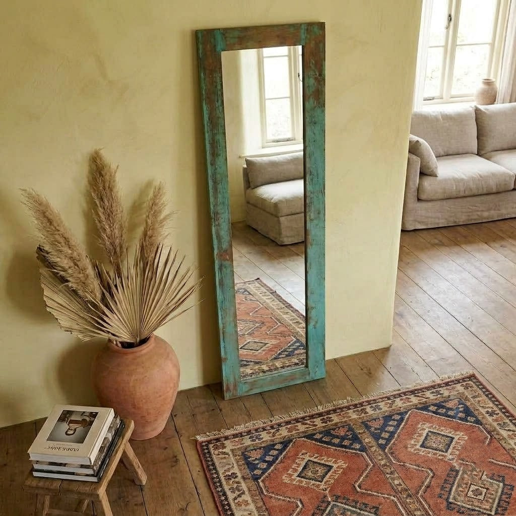 PRITI antique rustic colour mix frame mirror 105x36 cm