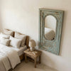 PRITI blue mango wood vintage wall mirror with hand-carved frame