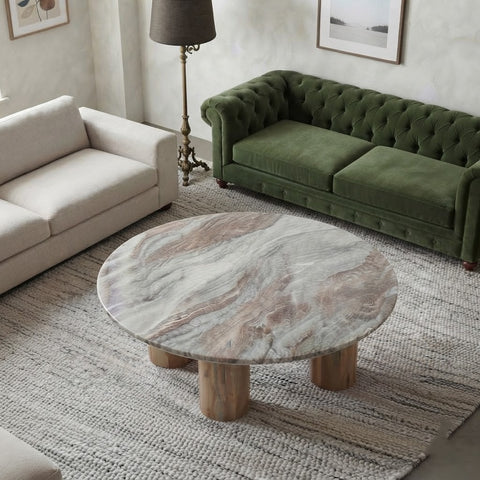 PRITI brown round coffee table for living room
