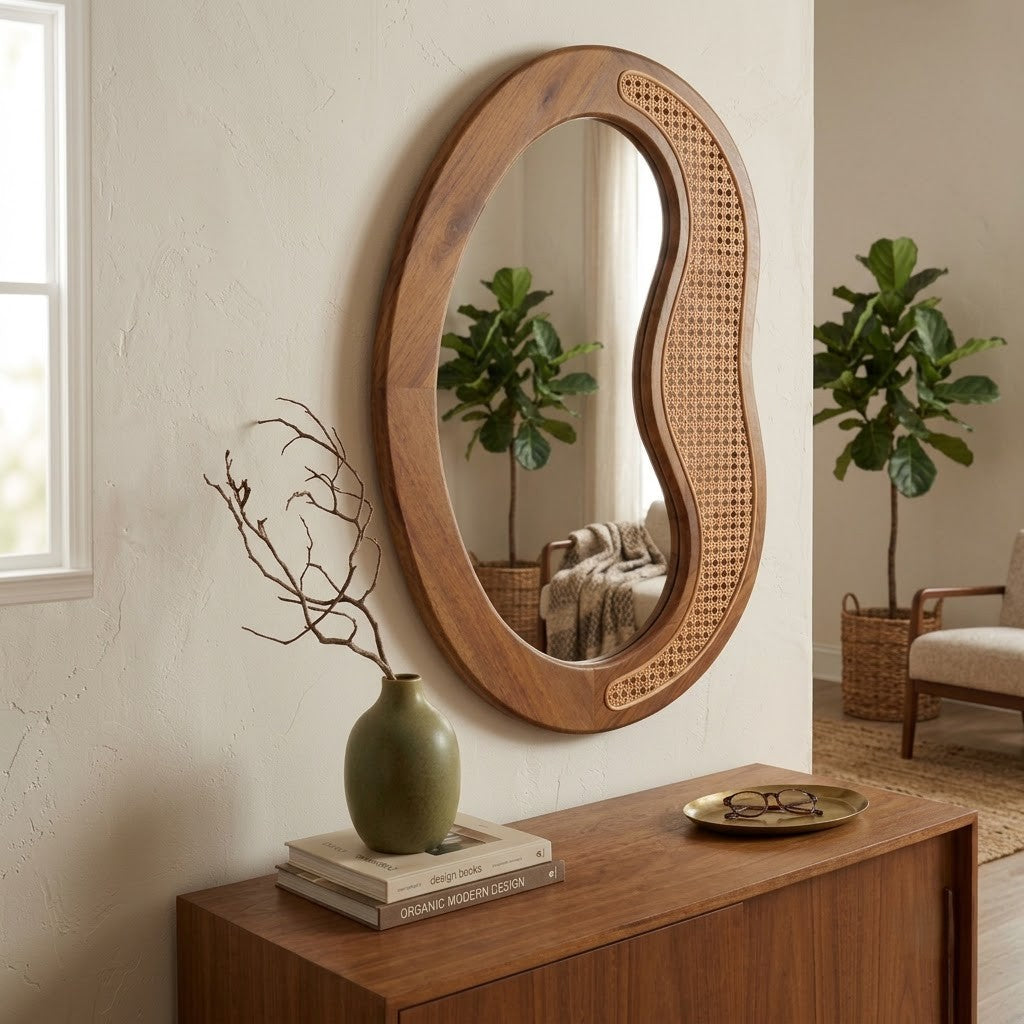 PRITI cane accent mirror for bedroom wall